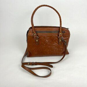 Patricia Nash Tooled Leather Brown Satchel Crossbody Bag Purse